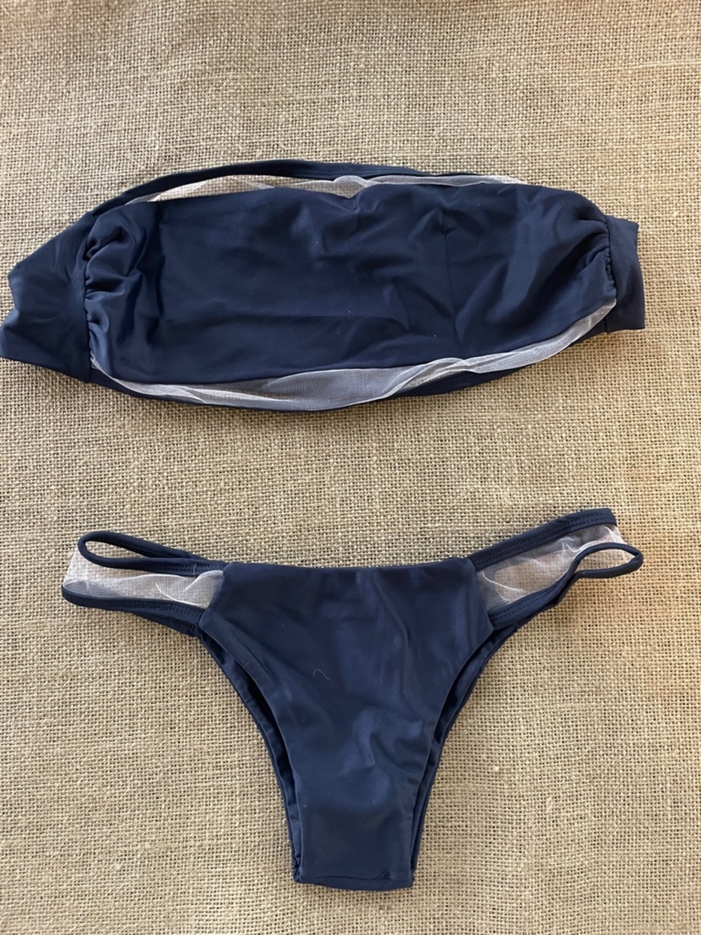 Brazilian Mesh-Trim  strapless Bikini Set - Bandeau Top & Low-Rise Bottom
NWOT